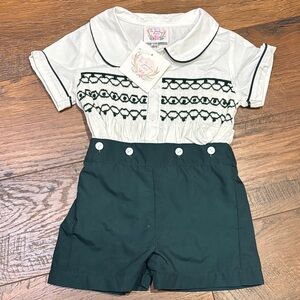 Elegant Kids Green and White Shorts Set